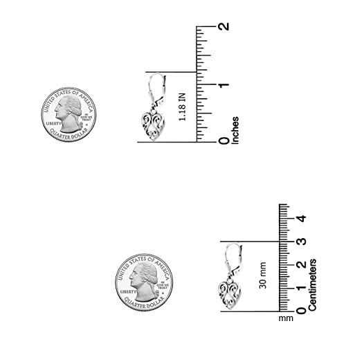 LeCalla 925 Sterling Silver Leverback Drop Earrings | Lightweight Italian Teardrop Dangle Earring for Women - color: Heart-Filigree AT