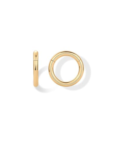 PAVOI Clicker Hoop Earrings for Women & Men, 14K Gold Plated Hinged Huggies | Hypoallergenic Titanium Piercing Earrings, Piercing Jewelry Cartilage Helix Nose Ring Tragus Rook Septum 16-18-20 Gauges - color: Yellow Gold, size: 16 Gauge 6mm