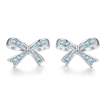 925 Sterling Silver Birthstone Bow Stud Earrings for Girls Women Bow Jewelry Birthday Gifts for Teens Kids Girls Bowknot Stud Earrings - color: 03.March