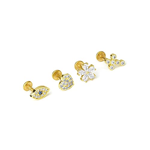 Cross Evil Eye Flower Love Heart CZ 16g Labret Cartilage Tragus Monroe Lip Nose Helix Studs Earrings Stainless Steel Cubic Zirconia Small Tiny Little Piercings Jewelry Gifts for Women Her Birthday Bff - style: gold