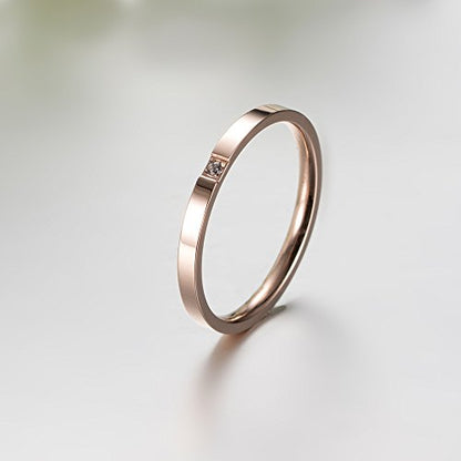 Women's Stainless Steel 2MM Thin Stackable Midi Eternity Ring Cubic Zirconia Engagement Wedding Bands - color: 1pcs Rose Gold