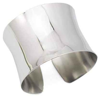 Silver Wide Grooved Cuff Bangle for Women Lady Stainless Steel Shiny Punk Bracelet - style: Bangle,Cuff