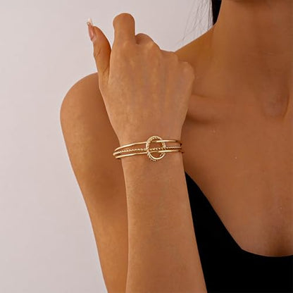 Chunky Cuff Bracelets for Women Wide Gold/Silver Cuffs Bangle Hollow Out Adjustable Bracelets Punk Vintage Jewelry - style: T-Gold A