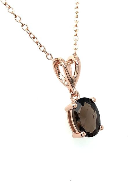 LE VIAN Gemstone Oval Pendant Necklace for Women in 14K Rose Gold Plated 925 Sterling Silver on 18 Inch Chain with Spring Ring Clasp 8 x 6 mm Morganite, Garnet, Amethyst, Citrine, Smoky Quartz, Opal