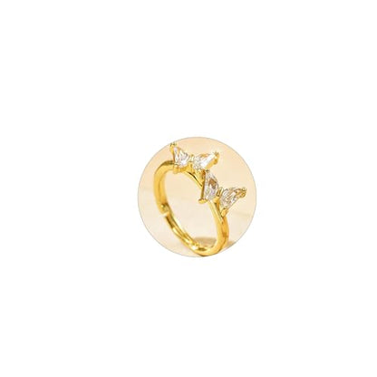Adjustable Rings for Women 18K Gold Plated daisy Flower Butterfly Ball Cubic Zirconia Rings Dainty Open Stacking Ring - color: Double Butterfly-Gold