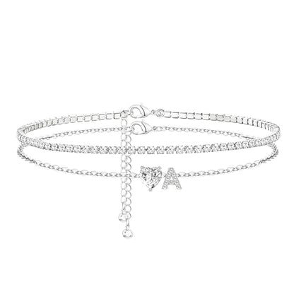 Heart Initial Silver Anklets for Women Waterproof Dainty Silver Plated ankle bracelets for women Large Ankle Women's Anklets Tennis ankle bracelets Non Tarnish Summer Beach Foot Jewelry - style: Silver-A