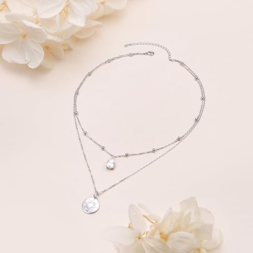 Yearace Choker Necklaces for Women S925 Sterling Silver Sideways Cross/Butterfly/Handcuffs/Infinity Interlocking/Chakra Choker Necklace Dainty Sideways Cross Necklace Jewelry Gift - style: Layered Sun 16+14+2''