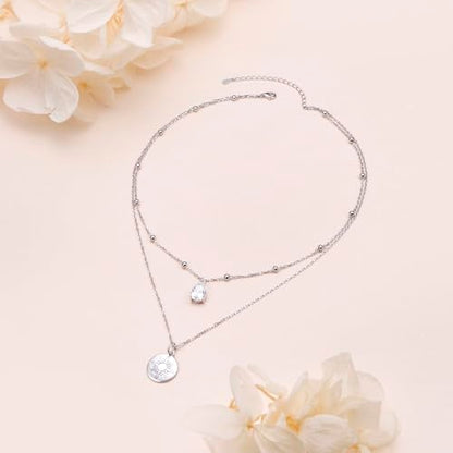 Yearace Choker Necklaces for Women S925 Sterling Silver Sideways Cross/Butterfly/Handcuffs/Infinity Interlocking/Chakra Choker Necklace Dainty Sideways Cross Necklace Jewelry Gift - style: Layered Sun 16+14+2''