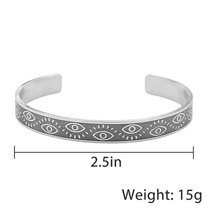 YWMAN Evil Eye Cuff Bracelet - Stainless Steel Devil’s Eye Protection Cuff Bangle - Turkey Talisman Amulet Jewelry for Women Men