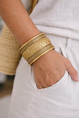 Touchstone Indian Bollywood Desire Brass Base Exotic Workmanship Free Size Cuff Bracelet in Antique Gold Or White Or Copper Tone for Women. - style: 1 D059 Antique Gold 4