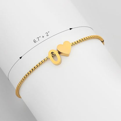 Gold Initial Bracelet for Women Dainty Personalized Name Bracelet | 14K Gold Plated, Letter A-Z Bracelet, Tiny Gold Initial Cute Heart Bracelet Jewelry Gift - color: O