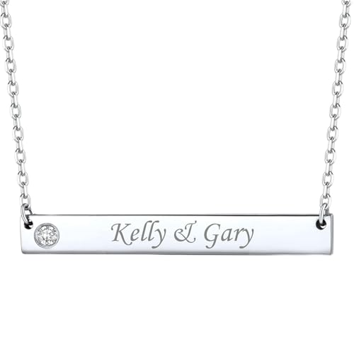 ChicSilver Customizable Vertical Bar Pendant Necklace 925 Sterling Silver Y Necklace Simple Fashion Jewelry Gifts for Women - style: F. 5mm Horizontal Bar-Silver Birthstone Engraving