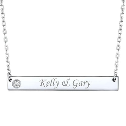 ChicSilver Customizable Vertical Bar Pendant Necklace 925 Sterling Silver Y Necklace Simple Fashion Jewelry Gifts for Women - style: F. 5mm Horizontal Bar-Silver Birthstone Engraving