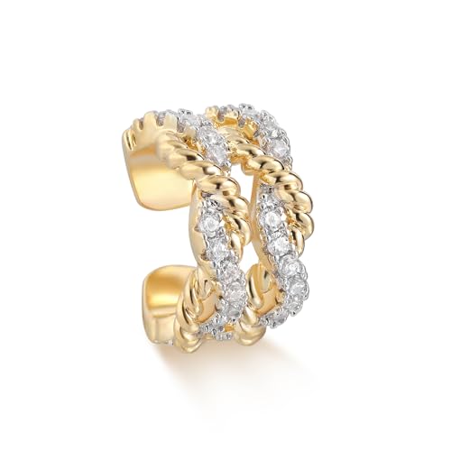 Women Ear Cuff Earrings Gold Non Pierced Cartilage Clip on Open Wrap Twist Hoop 14K Gold Plated Simple Hypoallergenic Everyday Jewelry - style: Duo
