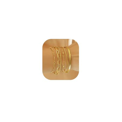 Wgoud Waterproof Gold Bracelets for Women Trendy, Dainty 14K Real Gold Plated Fashion Stackable Bracelet Sets for Women Thin Cuban Link Paperclip Chain Bracelets Layered Gold Jewelry Sets Gifts for Womens - color: 6Pcs Gold Bracelet