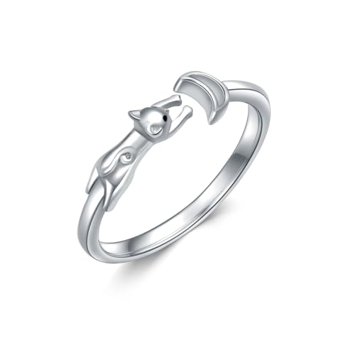 Dragonfly Toe Ring for Women 925 Sterling Silver Dragonfly/Butterfly/Cat/Paw Toe Rings Adjustable Open Ring for Women Christmas Jewelry Gift - color: Cat