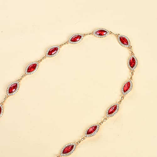 ILuvatar Green Glass Diamond Chain Belt - Metal Women's Western Style Dress Belt - color: Gold-red