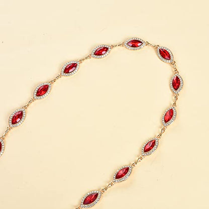 ILuvatar Green Glass Diamond Chain Belt - Metal Women's Western Style Dress Belt - color: Gold-red