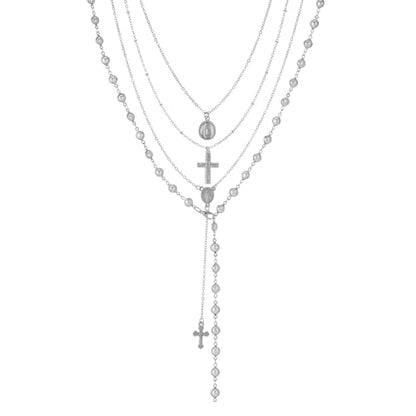 KURTCB Rhinestone Necklace for Women Boho Long Y Lariat Gold Necklace Stack Colorful Summer Beach Jewelry - color: Silver Pearl Cross