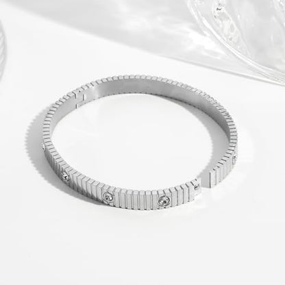 Women's Bracelet Stainless Steel Gold Plated Cuff Bangle Cube Zircon Hinge Jewelry oval Bangle Witness the Gift of Love - color: Zircon Silver Medium 6.5"