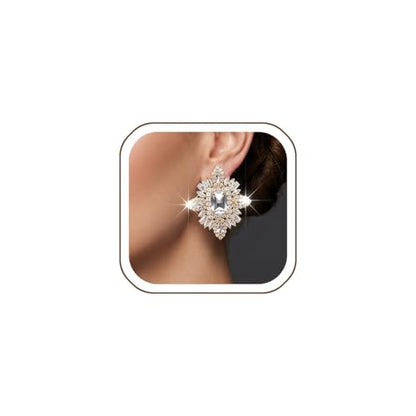 Prom Silver Clip On Earrings for Women Trendy Hypoallergenic Non Pierced Statement Cubic Zirconia Earrings for Women Large Rhinestone Earring Formal Wedding Jewelry Gifts - color: Gold