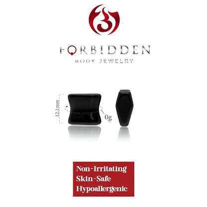Forbidden Body Jewelry Natural Obsidian Black Stone Coffin Shaped Double Flare Plugs, Gauges, Tunnels - style: 0GA (8mm)