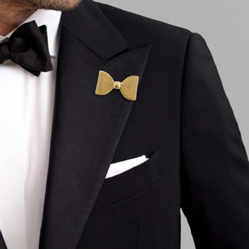 18K Gold Tone lapel Pins Brooch for Men Suit, Metal Flower Brooch Pins for Women, Mens Suit Accessories on Wedding Birthday Anniversary Father's Day. - color: bow