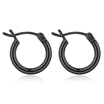 Gold Hoop Earrings for Women 14K Gold Plated | 925 Sterling Silver Post Hypoallergenic Hoop Earrings - color: Black, size: 14mm