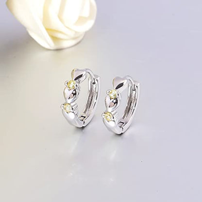 CiNily 14K White Gold Plated Small Hoop Earrings for Women Girls Heart Cubic Zirconia Hypoallergenic Earrings - color: Silver-light yellow