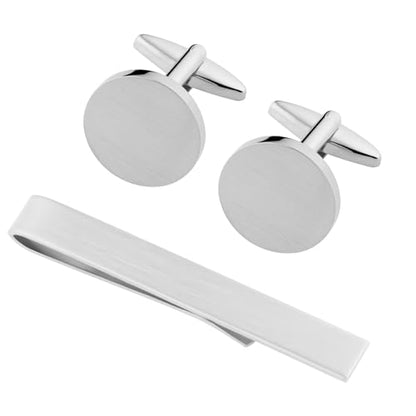 GWD Cufflinks and Tie Clip Set Personalized Cuff Links Business Wedding - style: Silver Cufflinks+Tie clip