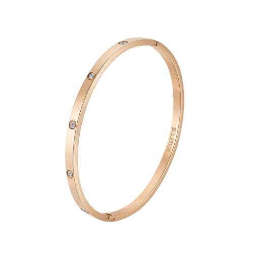 4mm Width Thin Love CZ Bangle Bracelet for Women - color: Rose Gold