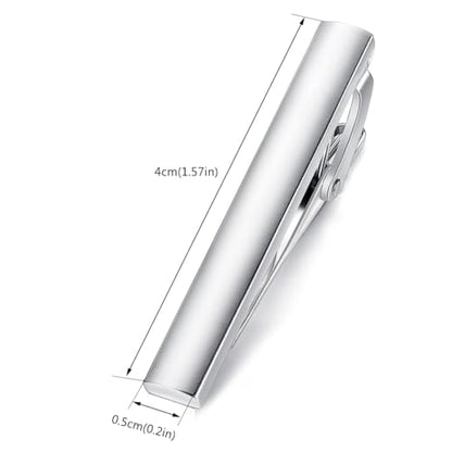 HONEY BEAR 1.57" Skinny Tie Clip Bar for Men Steel Business Wedding Gift | Classic Minimalist, Steel-Plated Copper Base, Gift-Boxed, Thickened, Rounded Corners, Easy to Slide On, No Snag or Wrinkle - style: Brushed Silver 4cm