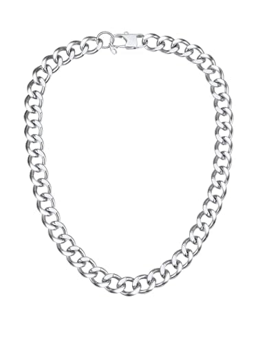 ChainsPro Cuban Link Chain for Women,Stainless Steel Chunky Necklace Silver/Gold Plated Thick Chain Choker, 12/16/20 mm Width,18" and 20" Punk Hip Hop Trendy Non Tarnish Jewelry Gifts - color: Silver, style: 12mm-18"