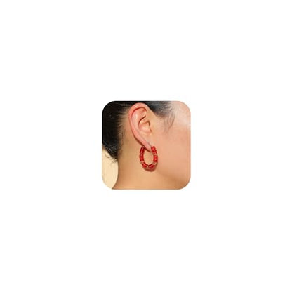 Wellike Beaded Hoop Earrings for Women Natural Stone Pink Gold Huggie Earrings Hypoallergenic Dainty Waterproof Trendy Jewelry - color: Red, size: 35mm