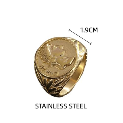 Gold Roman Emperor Signet Ring - Classic Roman Empire Coin Ring for Men