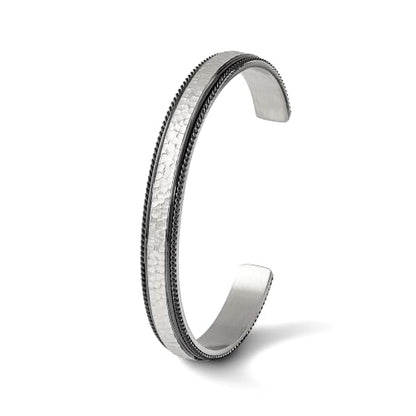 Hammered & Brushed Cuff Bangle in Stainless Steel with Black IP Plating