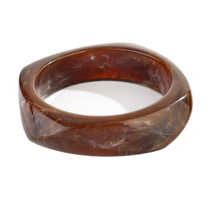 Chunky Acrylic Bangles Bracelets For Women Geometric Acrylic Resin Acetate Mottled Wide Bangle Bracelet Statement Colorful Bangles for Party - color: 02-brown bangle