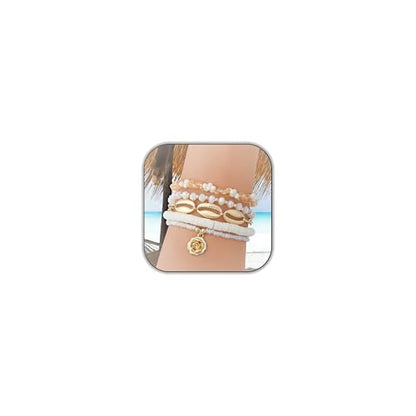 LALAPPLE Shell Bracelet Boho Beaded Stretch Bracelets for Women Seashell Strand Bracelets Starfish Charm Jewelry Summer Beach Jewelry Stackable Crystal Gold Plated Beads Bracelet for Women - style: T-Style9 petal