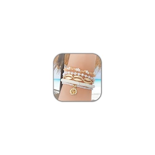 LALAPPLE Shell Bracelet Boho Beaded Stretch Bracelets for Women Seashell Strand Bracelets Starfish Charm Jewelry Summer Beach Jewelry Stackable Crystal Gold Plated Beads Bracelet for Women - style: T-Style9 petal