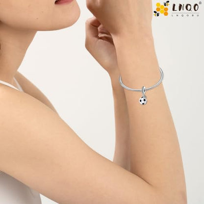 LNQOBU 925 Sterling Silver Charms for Bracelets Dangle Pendant fit Pandora Bracelets or Necklaces Jewelry Woman Gift Beads Charm (With one Spacer Beads) - style: Football Charm Pendant