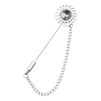 Mens Sunflower Lapel Pin Crystal Rhinestone Brooches for Men Hanging Chain Brooch Suit Pin Flower Lapel Pins for Men Wedding Business Party - color: Grey-J