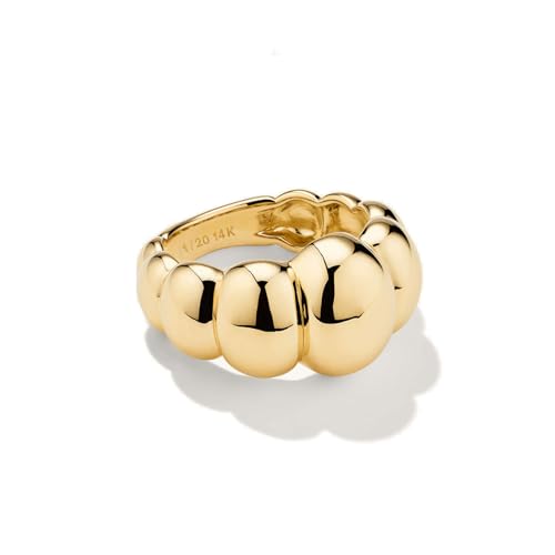 NOKMIT 14K Gold Filled Chunky Statement Rings, Stackable Band for Women | Non Tarnish & Hypoallergenic Wide Wedding Band | Puffy Croissant Thumb Finger Ring | Size 5-10 | Anillos de Oro 14K de Mujer - color: Bubble-Gold