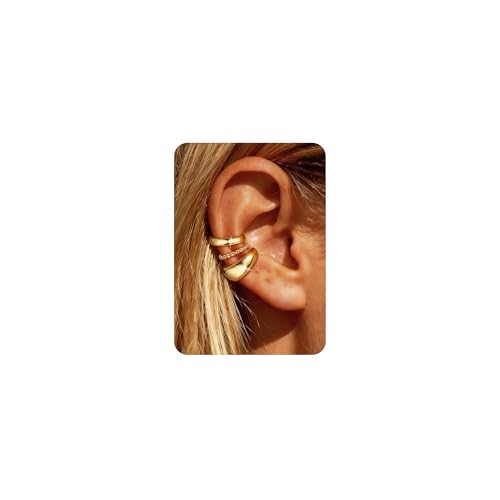 Ear Cuffs Non Piercing Hypoallergenic Gold Plated Ear Cuff Earrings for Women Trendy Clip On Cartilage Earring Set Dainty Adjustable Fake Piercings Earrings Fashion Accessories - color: A:3pcs gold ear cuffs