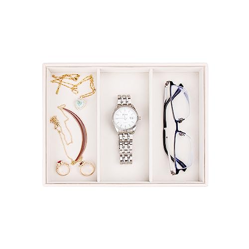 Leather Jewelry Organizer Trays Storage Drawer Display Case | Velvet Liner Stackable for Necklace,Rings and Earring (Pearl3) - color: Pearl3