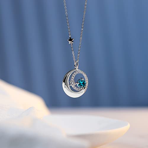 FANCIME Birthstone Necklaces 925 Sterling Silver Moon and Star Pendant Fine Jewelry Birthday Mothers Day Gifts for Mom Wife Her Daughter, Adjustable Chain 16+2" - color: Dec.- London Blue Topaz