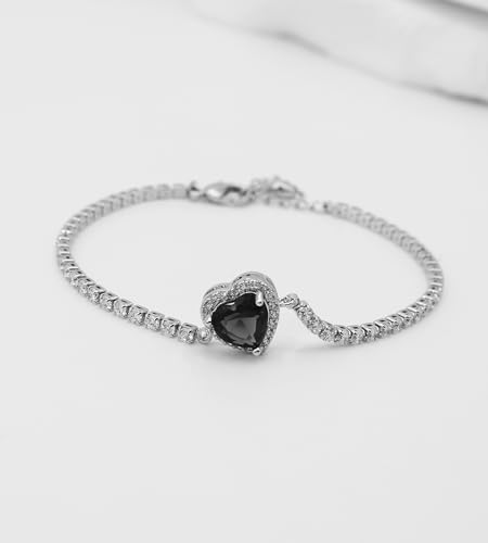 Cubic Zirconia LOVE Heart Jewelry Set Earrings Necklace Bracelet Set for Women Prom Wedding Party Anniversary Birthday - color: black