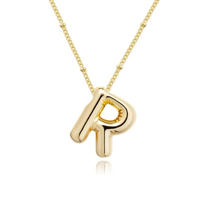 Ewrkbrㅤ Initial Necklaces for Women, 14k Gold Plated Bubble Letter Necklace Chunky Gold Necklace Dainty Charm Initial Necklaces for Women Trendy Custom Preppy Stocking Stuff Necklace Christmas Gifts - color: Gold, style: R