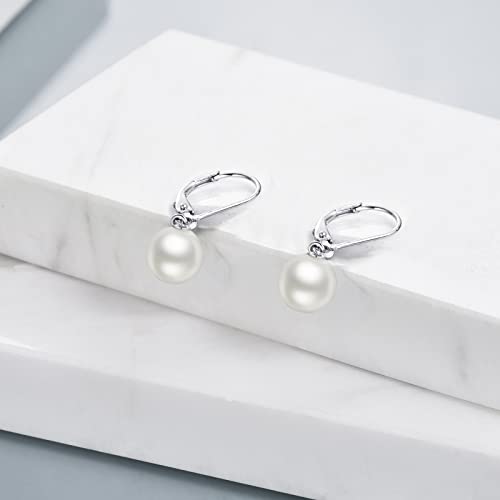 925 Sterling Silver Pearl Leverback Earrings Dangle Drop Jewelry Gifts for Women - style: Pearl