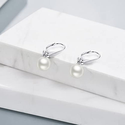 925 Sterling Silver Pearl Leverback Earrings Dangle Drop Jewelry Gifts for Women - style: Pearl