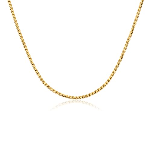 Eusense Stainless Steel Chain Necklace for Men Women Rolo/Wheat/Snake/Box Chain, 2-3MM, 20-24 Inches with Delicate Gift Box - color: 18K Gold-Plated, size: 20+2 Inches Length, style: Rolo Chain-2MM Width